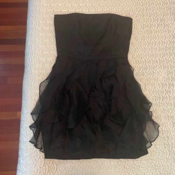 NWT! Rachel Zoe Strapless 100% Silk Black Ruffle Dress (Size 8) - Picture 5 of 16